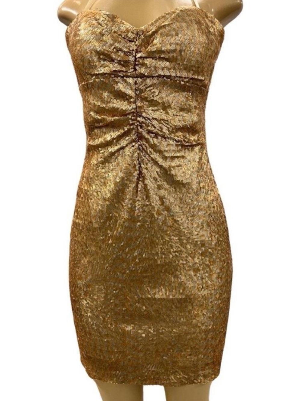 Aidan Mattox Strapless Gold & Silver Sequin Dress